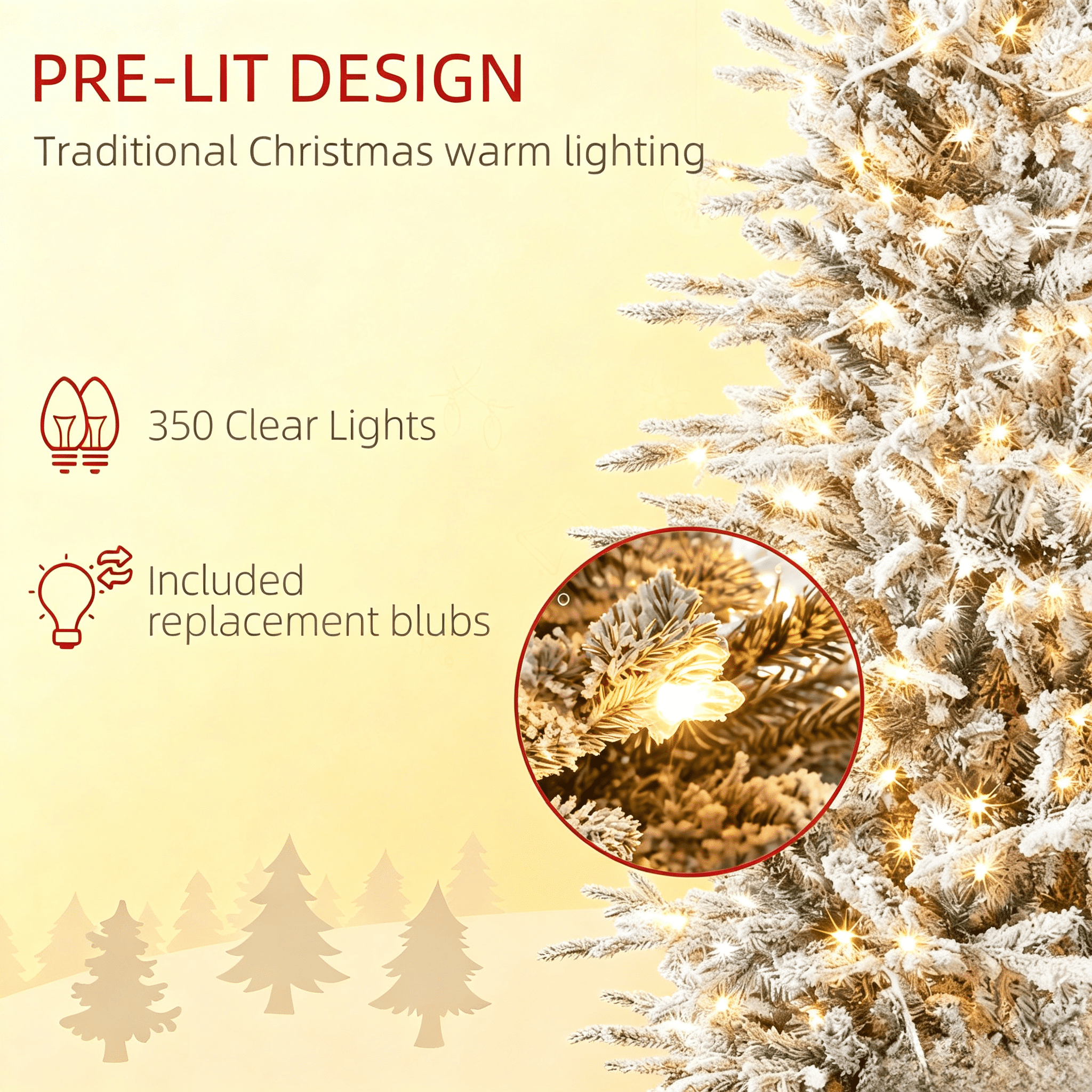 Christmas Trees with Snow Branches, Pre Lit Artificial Flocked Christmas Trees,Warm Yellow Clear Lights, Auto Open