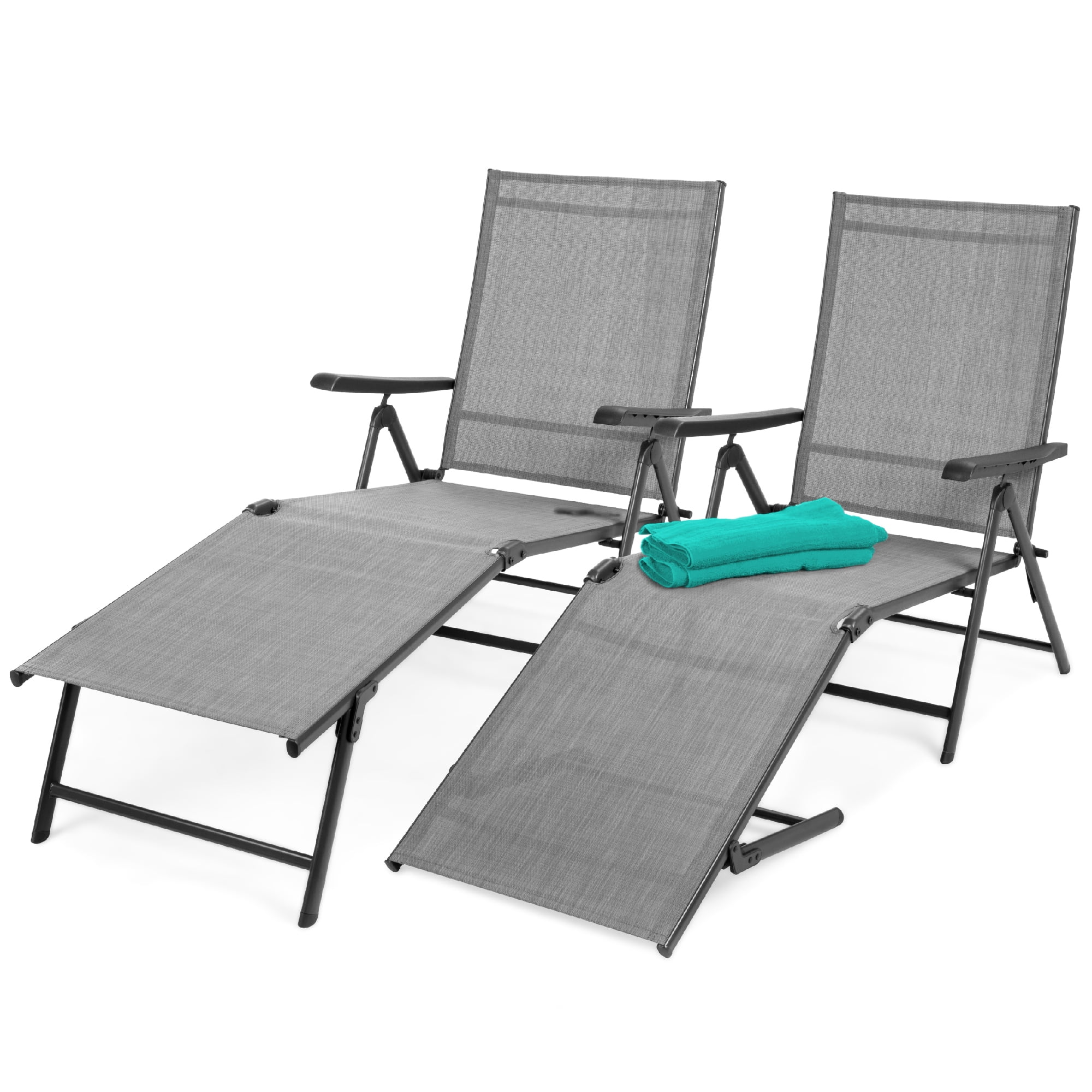 Outdoor Folding Chaise Lounge Chair Recliner w/Cushion for Backyard Black 