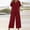 Wine, variant on Linen Capri Set Women 2 Piece Outfits V Notch Short Sleeve Button Down Shirts Summer Flowy Crop Wide Leg Pants Sets, XL