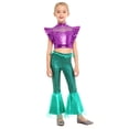 thumbnail image 2 of Aislor Girls Mermaid Two Piece Outfit Iridescent Cap Sleeve Crop Top with Flared Fishtail Bottoms Purple Mint Green 8, 2 of 6