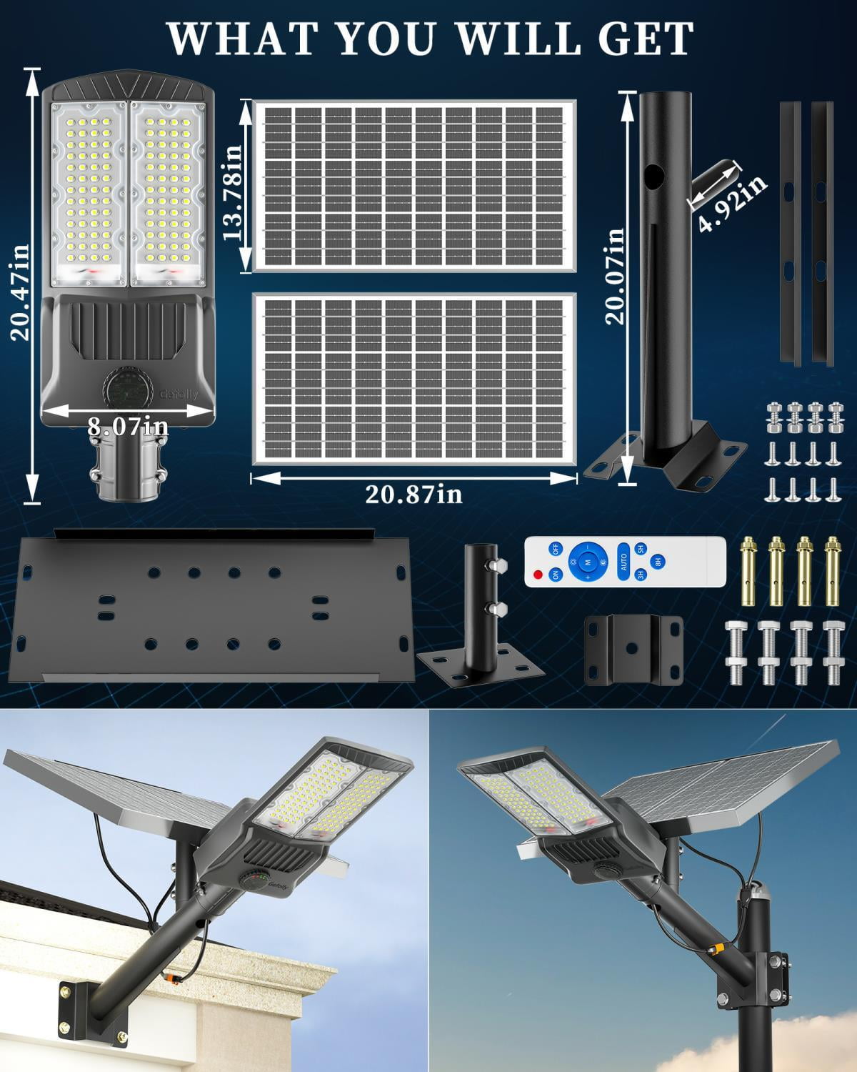 Gefolly 8500W Solar Street Lights Outdoor, 600000LM Motion Sensor Solar Parking Lot Street Lights, 6500K Flood Security Light IP67 Lamp for for Yard, Garden, Patio, Area Lighting, Wide Illumination