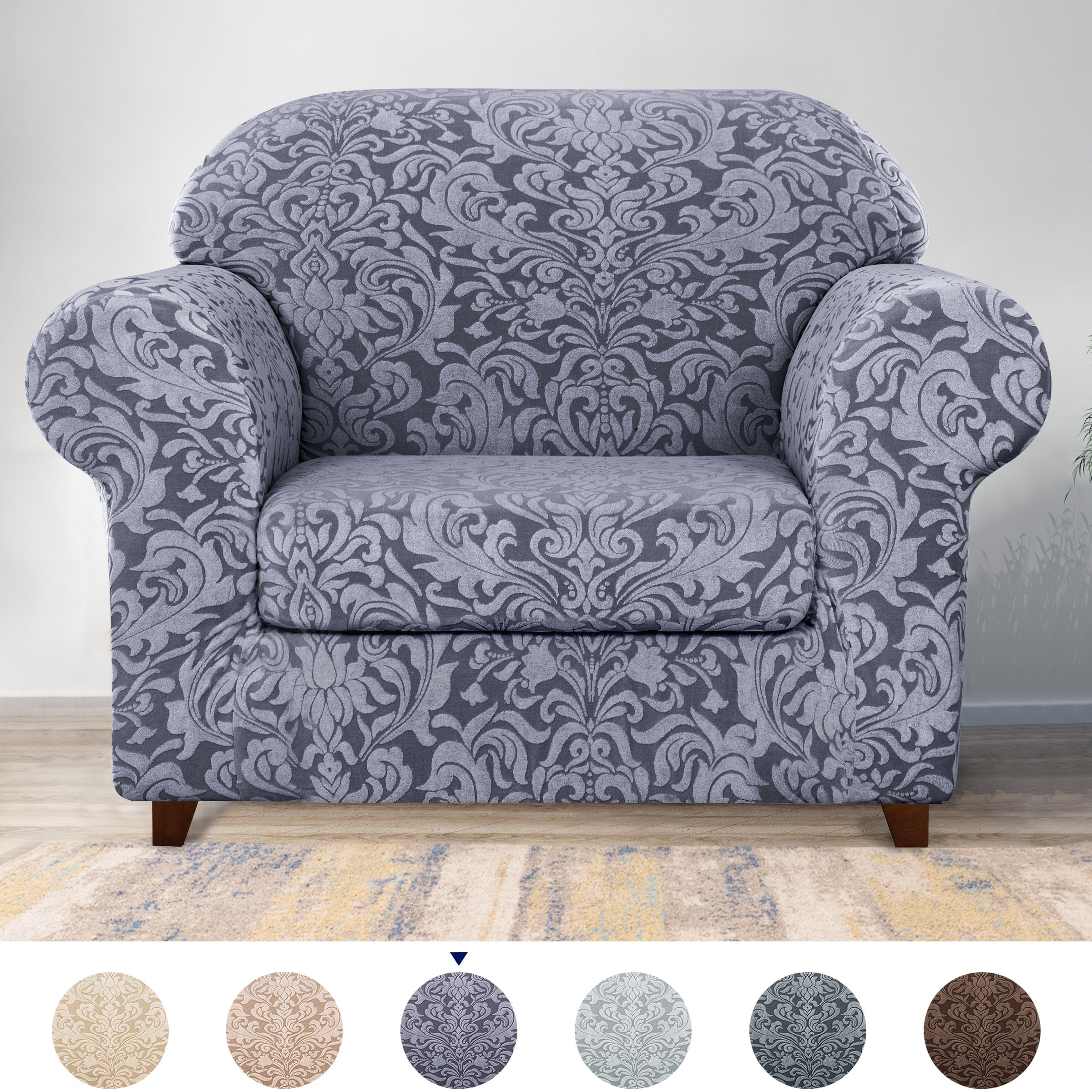 Subrtex 2piece Jacquard Damask Stretch Sofa Cover Armchair Slipcover