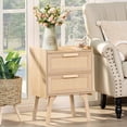 thumbnail image 5 of LEYAOYAO Rattan Nightstand Set of 2, Bedside Table with 2 Storage Drawers, End Table Night Stand for Bedroom, Kids Room, Natural Oak, 5 of 7
