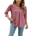 thumbnail image 3 of JUNWELL Women 3/4 Sleeve V-Neck Blouses  Button-down ShirtsTops Spring Loose Casual Shirts Streetwear, 3 of 7