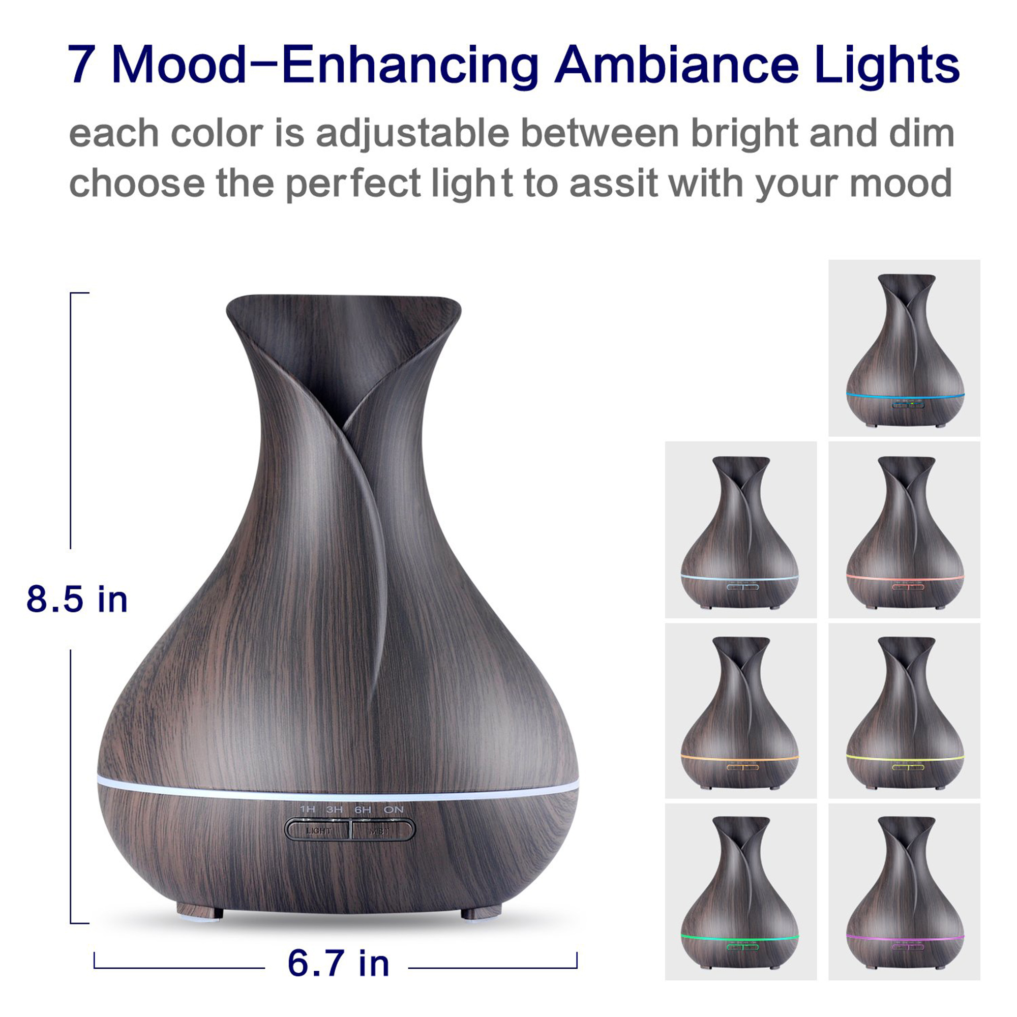 400ml Essential Oil Diffuser Wood Grain Ultrasonic Aromatherapy Cool Mist Humidifiers, 7 Lights 4 Timer by AGPtek - image 2 of 7