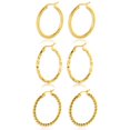 thumbnail image 1 of JeenMata Colección de 3 Pendientes de Aro con Textura en Paquete Múltiple Bañados en Oro Amarillo, 1 of 5