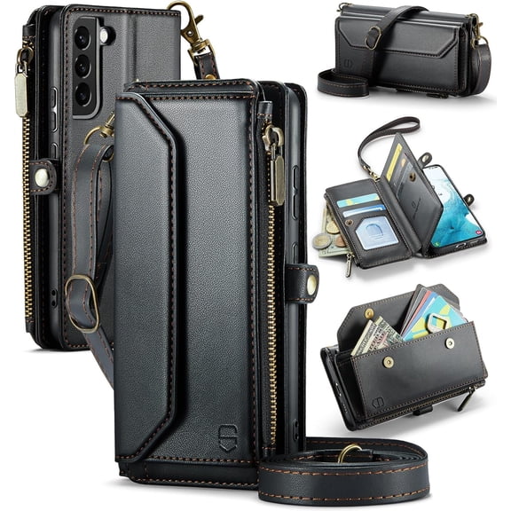 mistyhonyCrossbody Wallet Case Compatible with Samsung Galaxy S22 Ultra 5G RFID Blocking 10-Card Holder Soft PU Leather Magnetic Snap Strap Zipper Pocket Phone Case Fit for Galaxy S22 Ultra,Bluegreen