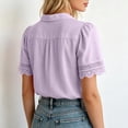 thumbnail image 5 of Mifsaly Button Down Shirts Women Crochet Lace Trim Elegant Business Casual Tops Short Sleeve V Neck Collar Blouses for Work office Summer Vacation Outfits Purple,M, 5 of 7