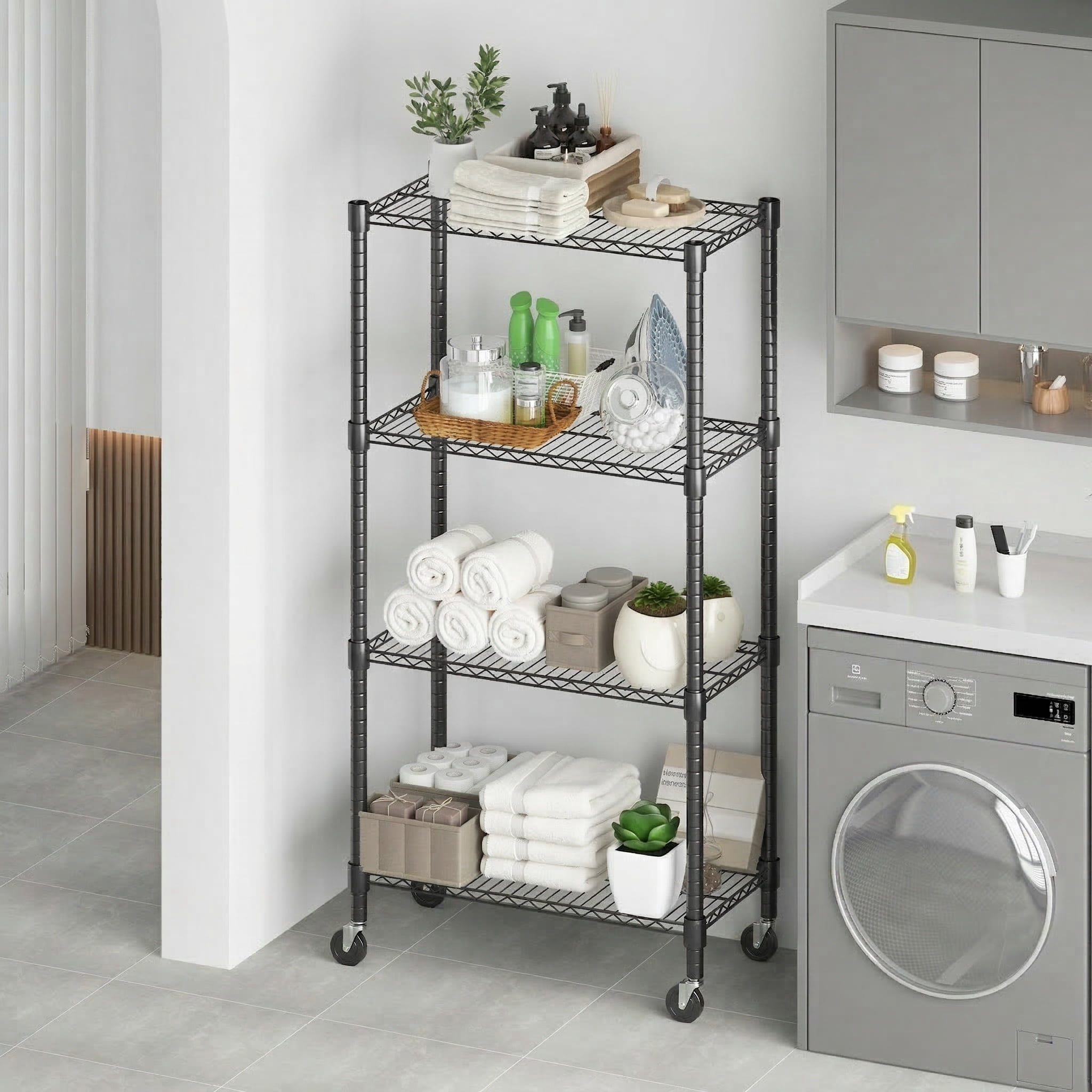 Legooin 30"x14"x72" Kitchen Storage Rack Wire Shelving Unit on Wheels Height Adjustable Metal Shelf for Pantry Office, Black