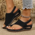 thumbnail image 2 of Orthopedic Sandals for Women Low Wedge Arch Support Flip Flops Hook and Loop Slingback Summer Outdoor Nonslip Walking Shoes Black Size 6.5, 2 of 5