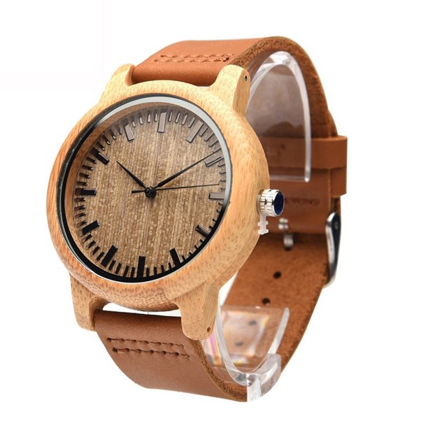EeaseMX Reloj de madera natural con correa de cuero, estilo casual vintage para hombre, con caja (superficie de arce).