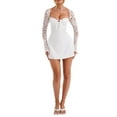 thumbnail image 1 of Gupgi Robe Corset en Dentelle pour Femmes à Manches Longues, Encolure Carrée, Décolleté Plongeant, Mini-Robe à Nouer, 1 of 8