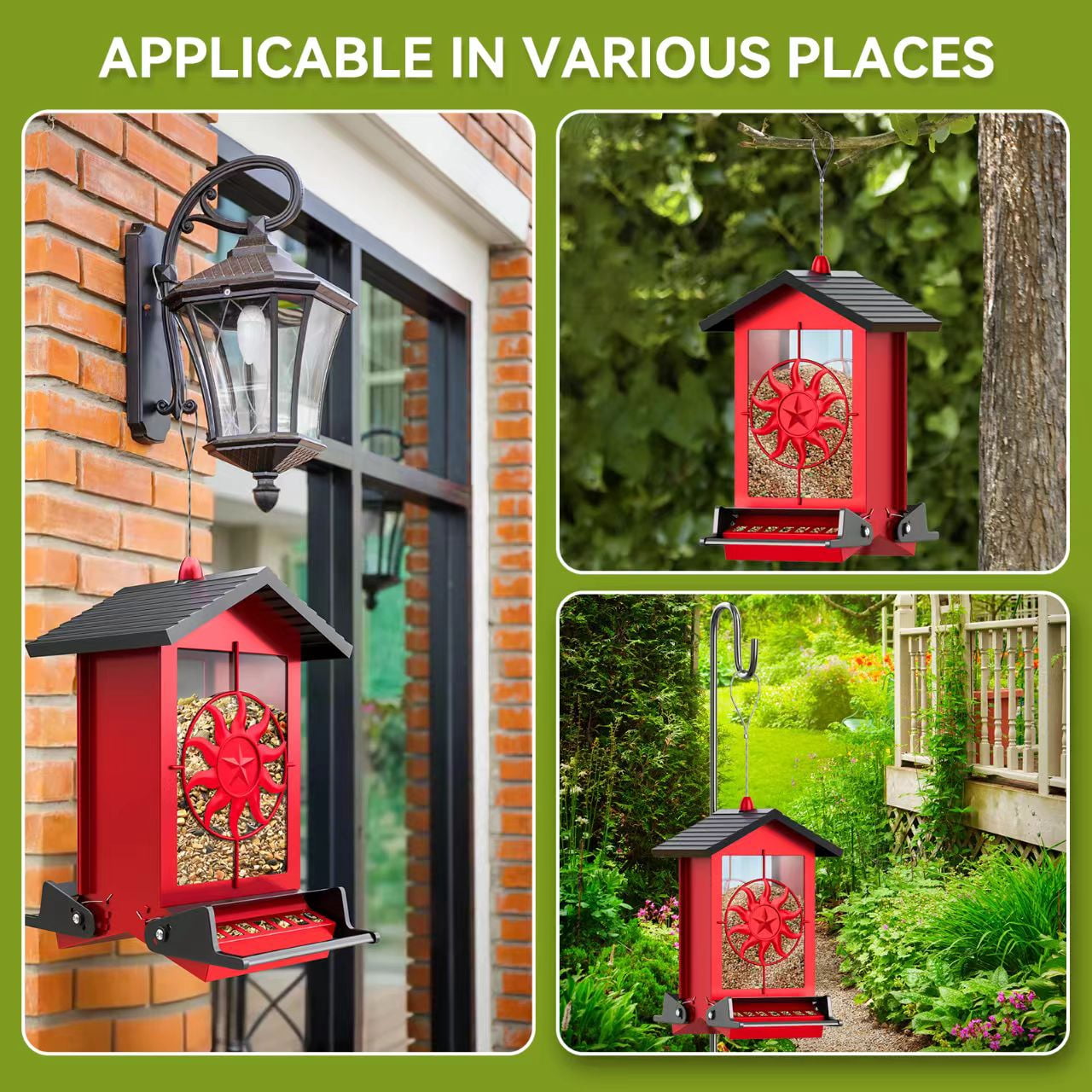 Squirrel Proof Bird Feeder for Outdoors Hanging, Metal Wild Bird Seed Feeder with Bilateral Weight-Activated Perches, 5LB Large Capacity Wild Bird Feeders for Outside Finch, Cardinal, Blue Jay
