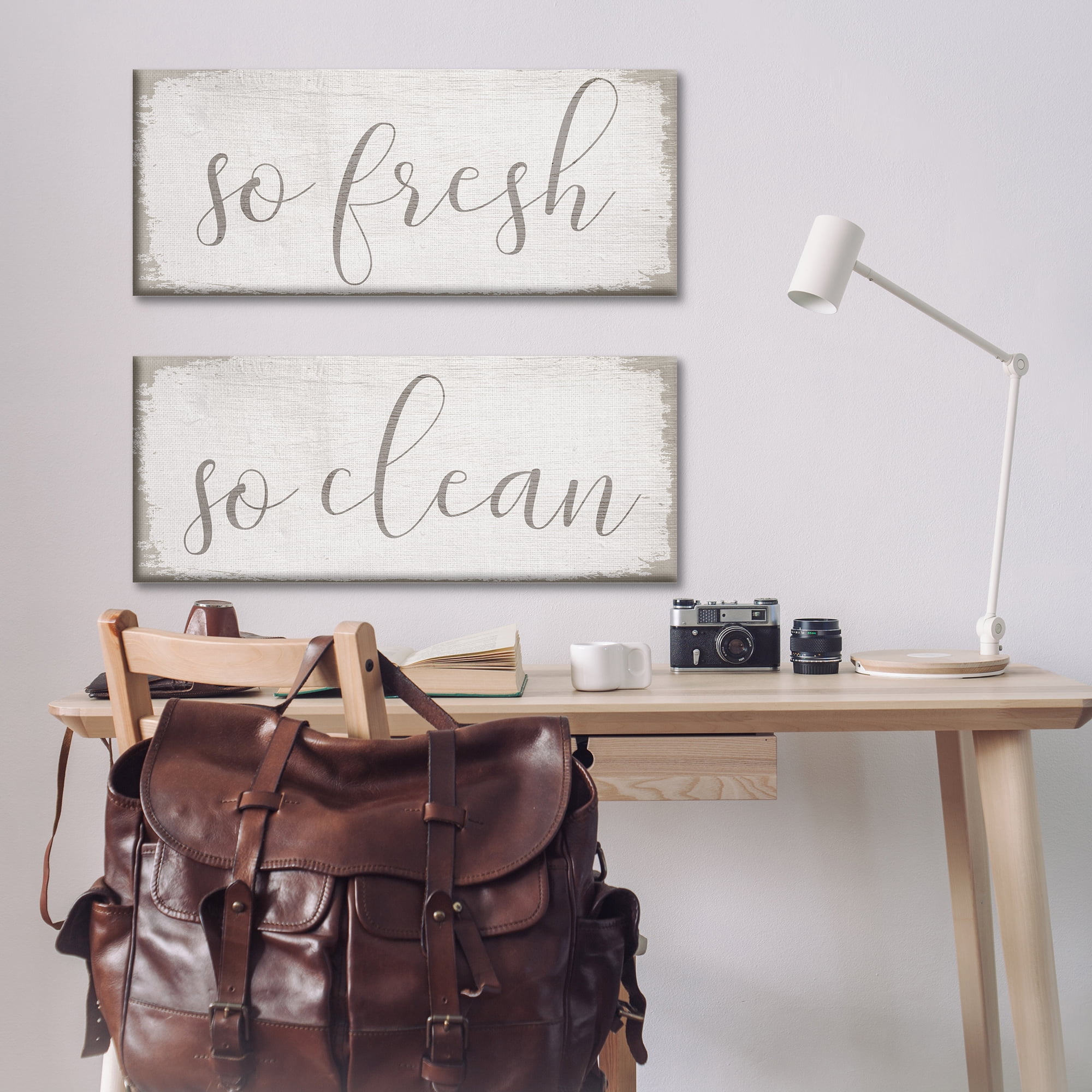 Stupell Industries Rustic White So Fresh So Clean Typography Painting Gallery Wrapped Canvas Art Print Wall Art, 30 x 13, Set of 2
