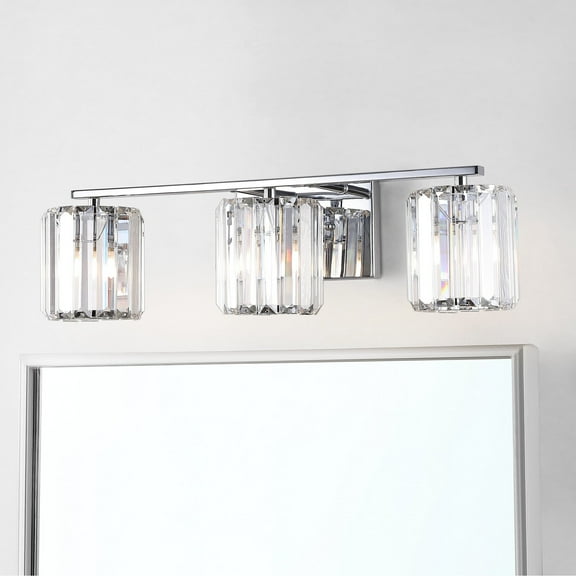 JONATHAN Y Coco Prism Vintage 23" 3-Light Metal/Glass Classic Glam LED Vanity Light, Chrome