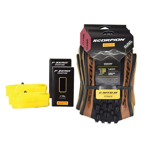 Pirelli Scorpion E-MTB M 65-584 (29 x 2.6) MTB Bicycle Tire & SmarTUBE 23/32-622 - Versatile E-Mountain Bike Tire for Trail and Enduro Use, Mixed Terrain, MTB, 120 TPI E-Bike Tires w/Keychain (2Pk)