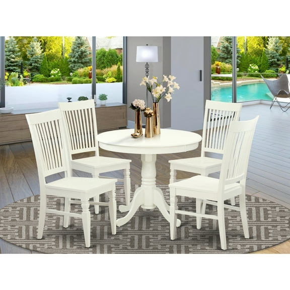 Round Dining Table Set - 5 Piece Kitchen Table with Chairs - Linen White - 36 Inch Pedestal Table