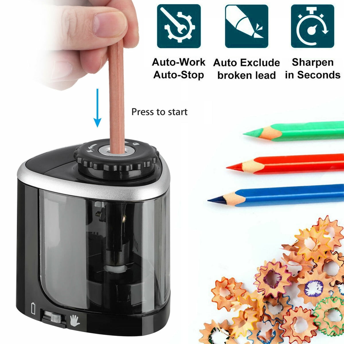 Electric Pencil Sharpener Automatic Touch Switch Kids Friendly