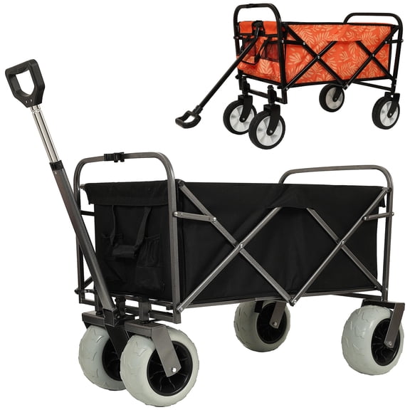 E-Western Heavy Duty 500lb Capacity Beach Wagon with 9 All-Terrain Pneumatic Tires and Steel Frame Foldable Utility Cart for Camping Gardening and Outdoor Use