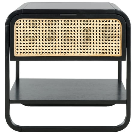 SAFAVIEH Yunis Contemporary 1 Drawer Nightstand Black/Natural Rattan