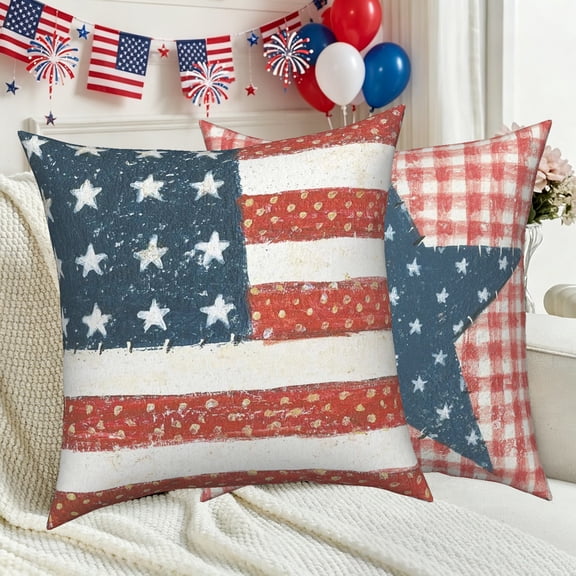 4th of July Pillow Covers 18x18 Set of 2 Double-Sided American Flag Pillow Case for Patriotic Independence Day