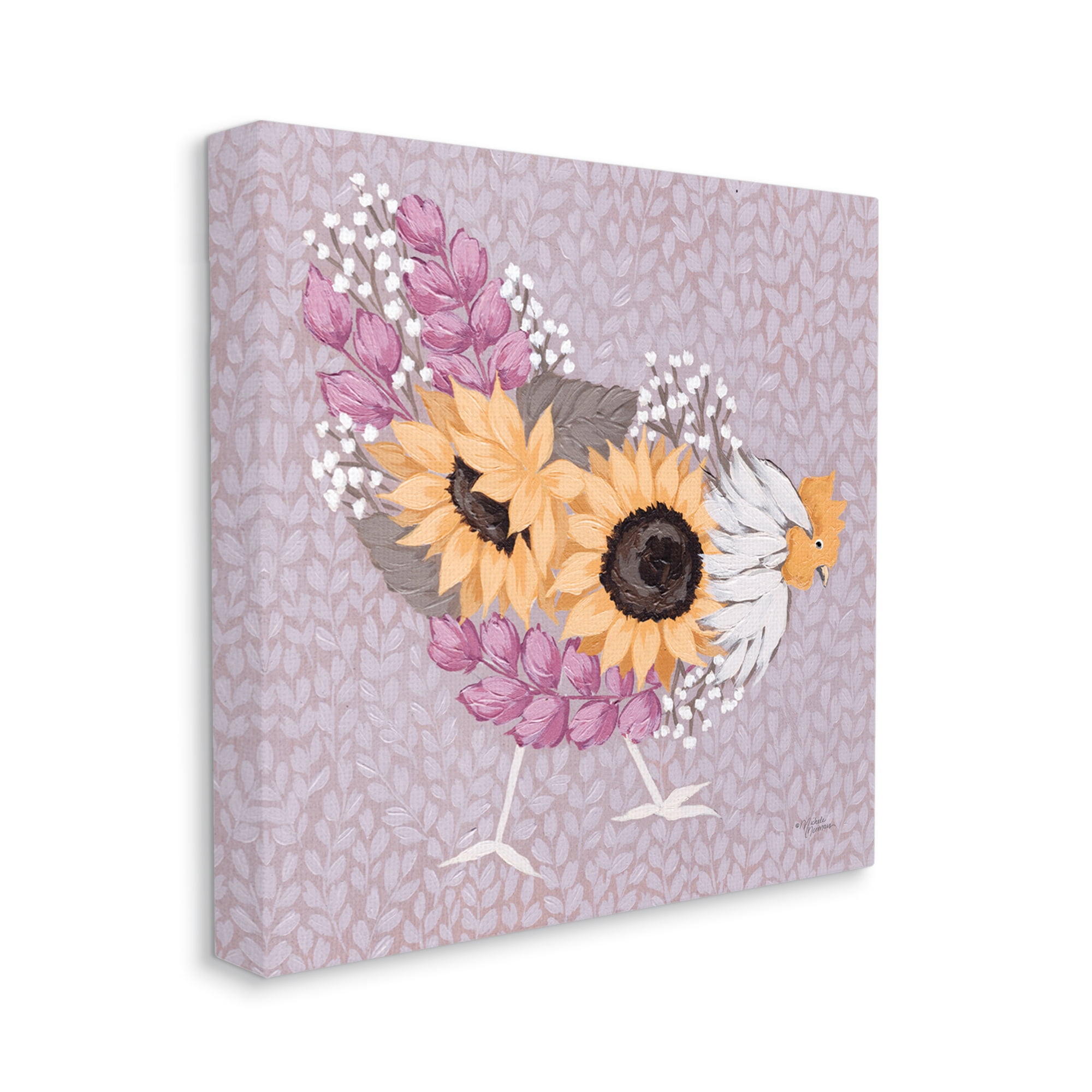 Stupell Industries Chicken Hen Ground Pecking Pink Sunflower Design Collage,30 x 30, Design by Michele Norman