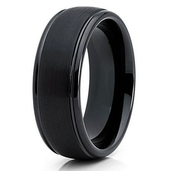 Silly Kings 8mm Black Tungsten Carbide Wedding Band Men & Women Comfort Fit Ring 22