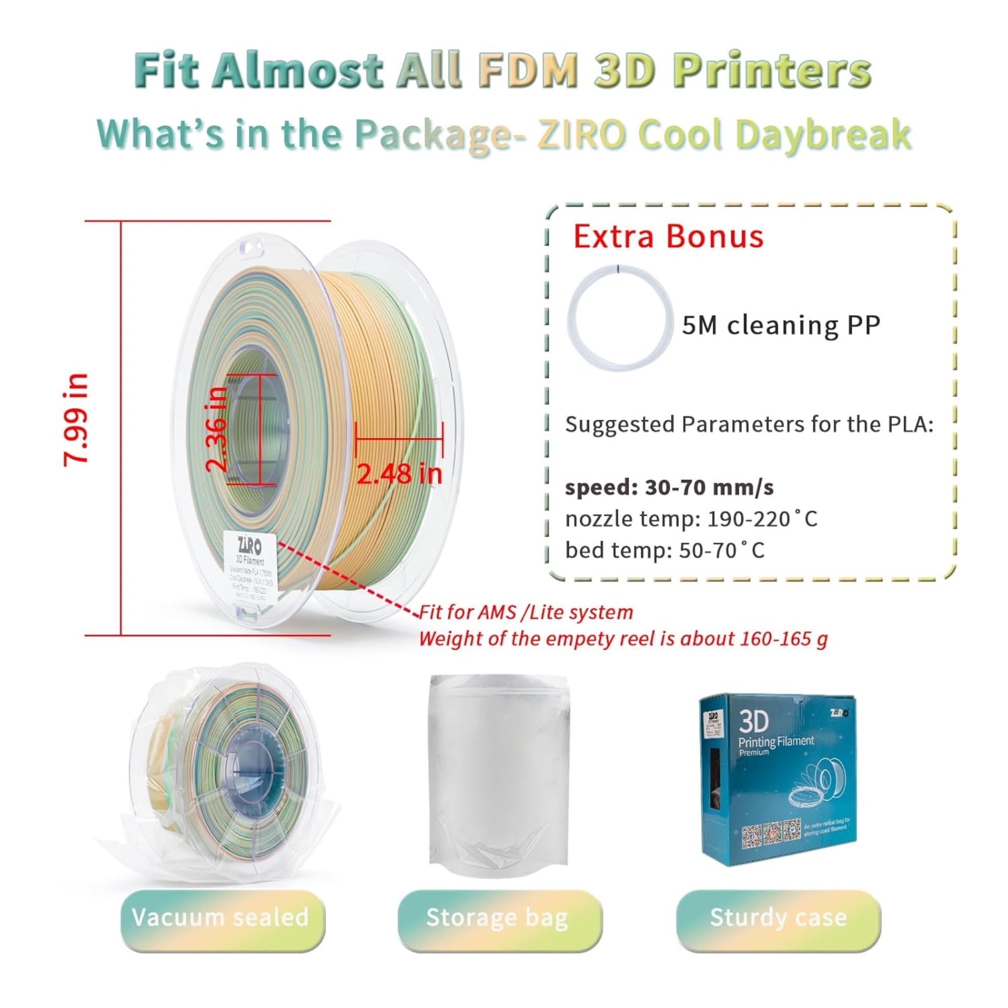 Ziro 3D Gradient Matte PLA 1.75mm 1kg, Cool daybreak