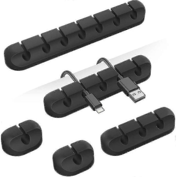 Organizador de cables adhesivo de 5 piezas para escritorio (7-5-3-1-1 ranuras) (gris)