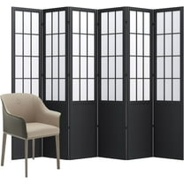 Room Divider, 66.9Inch Tall Japanese Shoji Style Folding Wood Screen with Double Hinges for Home Office Bedroom Hotel Decoration (6Panels, Black)