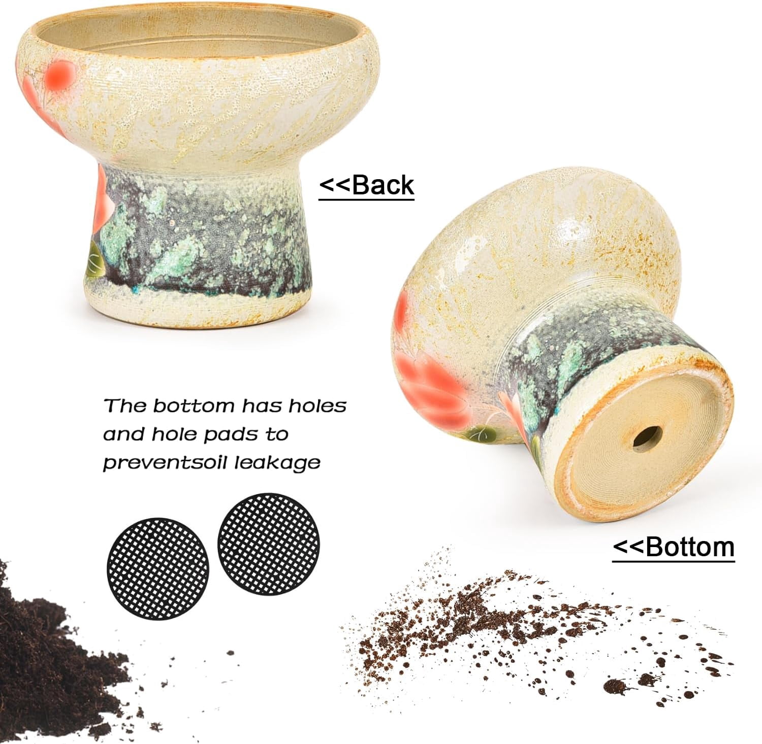 Sungmor 7.5 Inch Large Succulent Plant Pots, Pretty Hand Painted Ceramic Planter with Drainage, Indoor Outdoor Cactus Planter Bonsai Pot, Flower Pot for Indoor Plants Garden Windowsill Desktop Decor