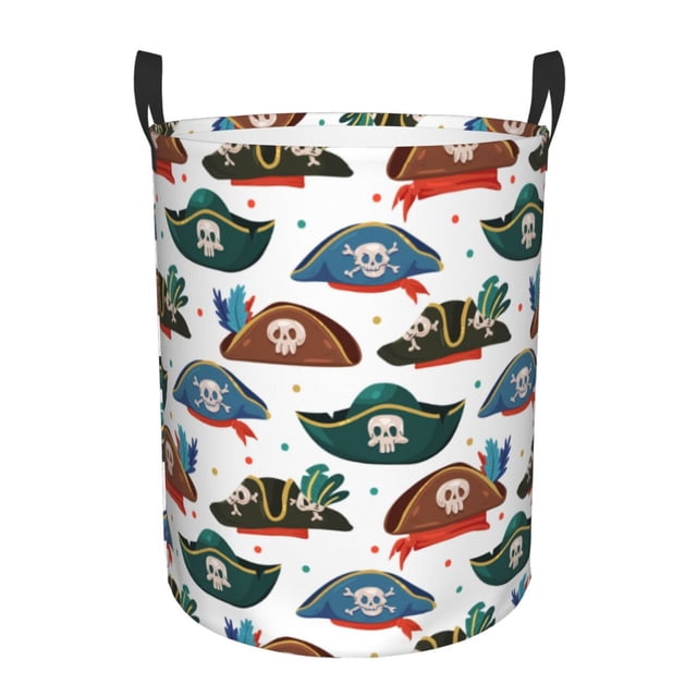 Balery Pirate Hats Cesta de ropa redonda con asas, impermeable, independiente, para ropa, juguetes, dormitorio y familia-Medium