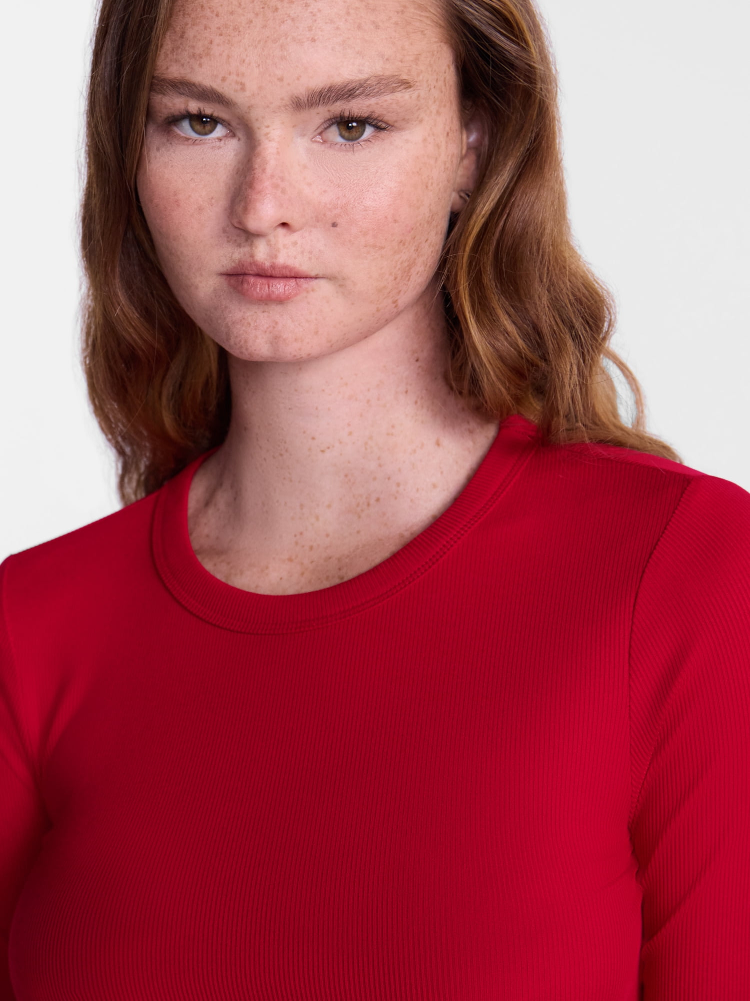 No Boundaries Ribbed Crewneck Tee with Long Sleeves, Women's and Women's Plus XXS-4X