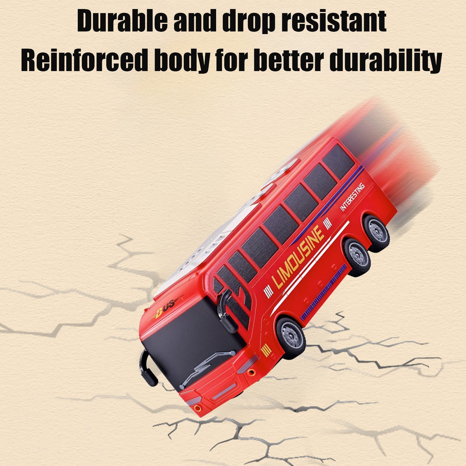 SPOORYYO Remote Control Bus Toy Car, 1:30 Scale Simulation Model with LED Lights, Four Way Driving, User Friendly Remote Controller