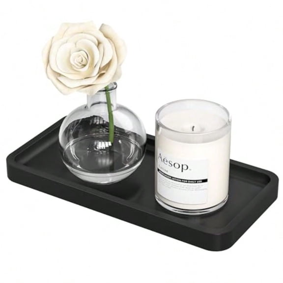 Small Bathroom Vanity Tray for Countertop Makeup Perfume Jewelry Decor Candle Keys Small Black Kitchen Tray for Soap Dispenser Spice Bamboo Toilet Tray 7.9" L x 4" W x 0.79" H