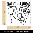 thumbnail image 2 of Happy Birthday Sloth with Cupcake Self-Inking Rubber Stamp Ink Stamper - Blue Ink - Small 1 Inch, 2 of 7