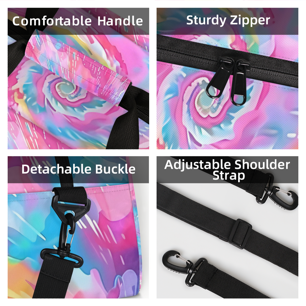 Herdesigns Sports Duffle Bags Travel Duffle Bag Gym Bag Cute Tie Dye Colorful Rainbow Weekender Travel Bag Waterproof Overnight Bag Carry On Travel Tote Bag Dance Bags