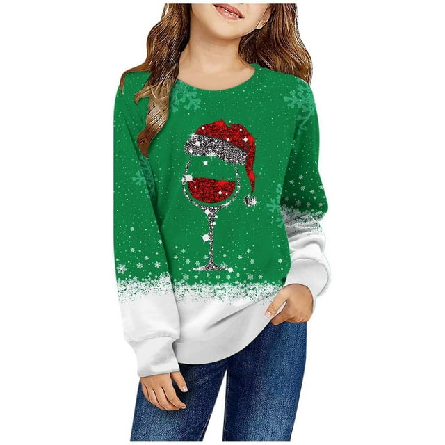 Veste à Capuchon pour Petite Fille, Chandail Court à Capuchon pour Petites Filles, Couverture à Capuchon pour Filles, Chandails à Capuchon à Manches Longues, Chat, Taille 8, Automne et Hiver, Imprimé de Noël, Col Rond, Long P, Vert, 4-5 Ans