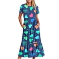 thumbnail image 1 of Jusqu'à 65 % de Réduction! Robes d'Été Mode pour Femmes 2024 Grande Taille Décontractée Manches Courtes Col Rond Robe Fluide à Étages Robe de Plage avec Poches Robe Imprimée de la Saint-Valentin, 1 of 4