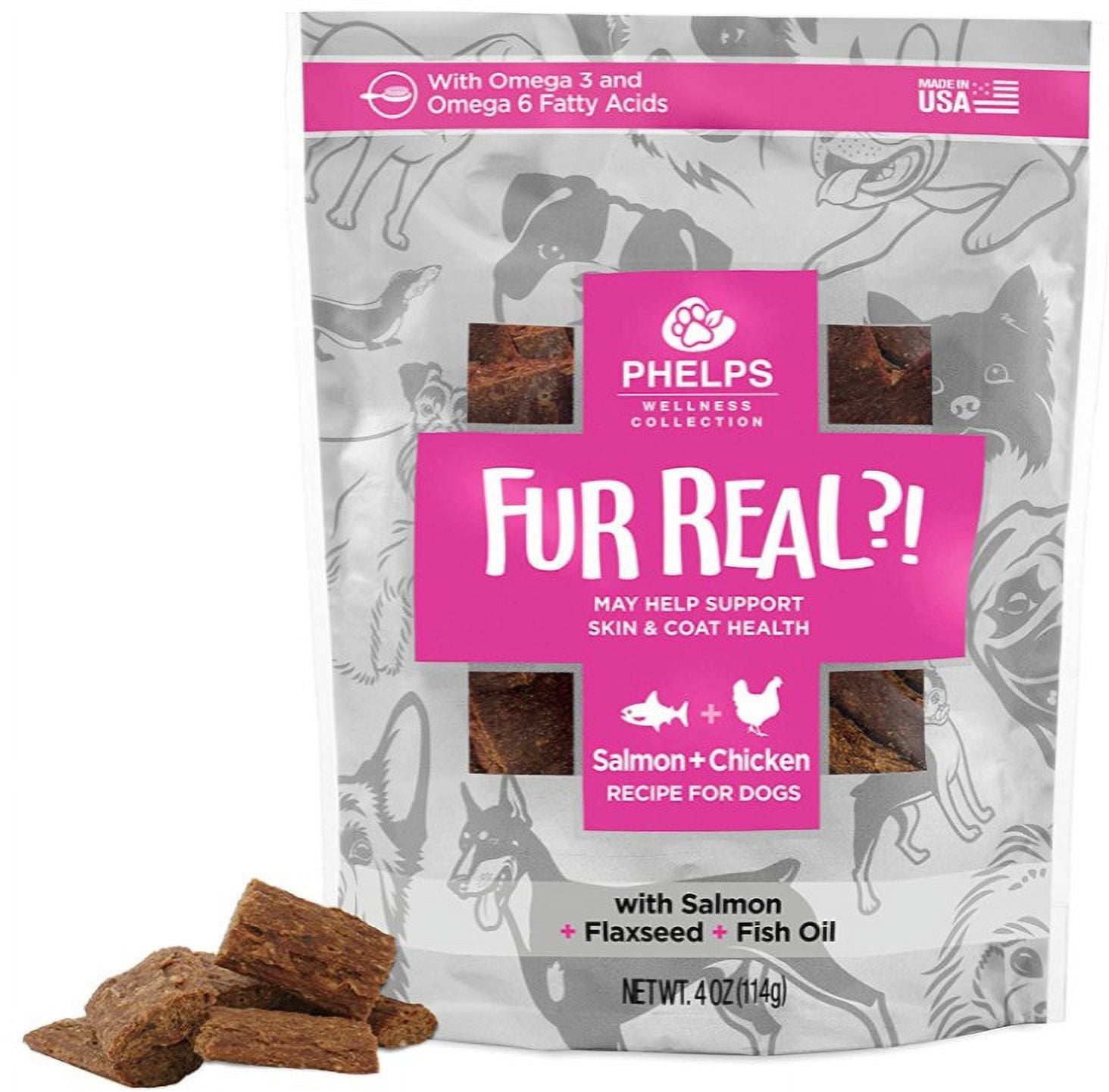 Phelps Wellness Collection Fur Real Skin & Coat Salmon & Chicken Recipe Dog Treats 4.5 oz