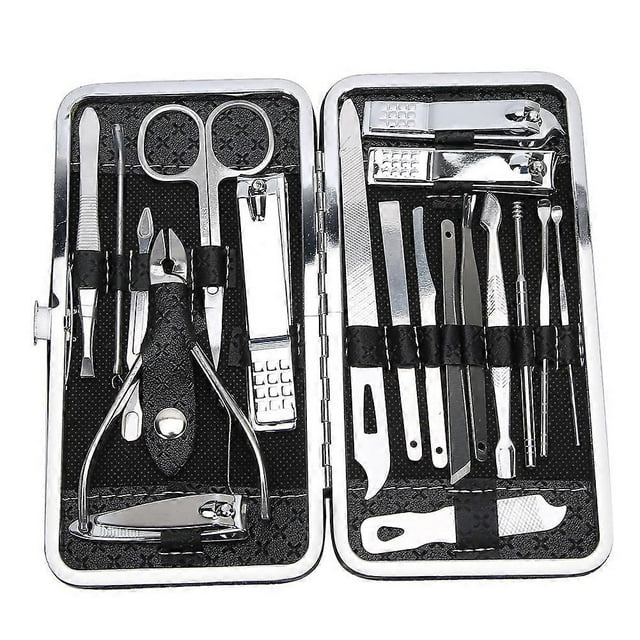 19pcs Manicure Pedicure Nail Clippers Set Stainless Steel Acne Removal Tool KitBlack