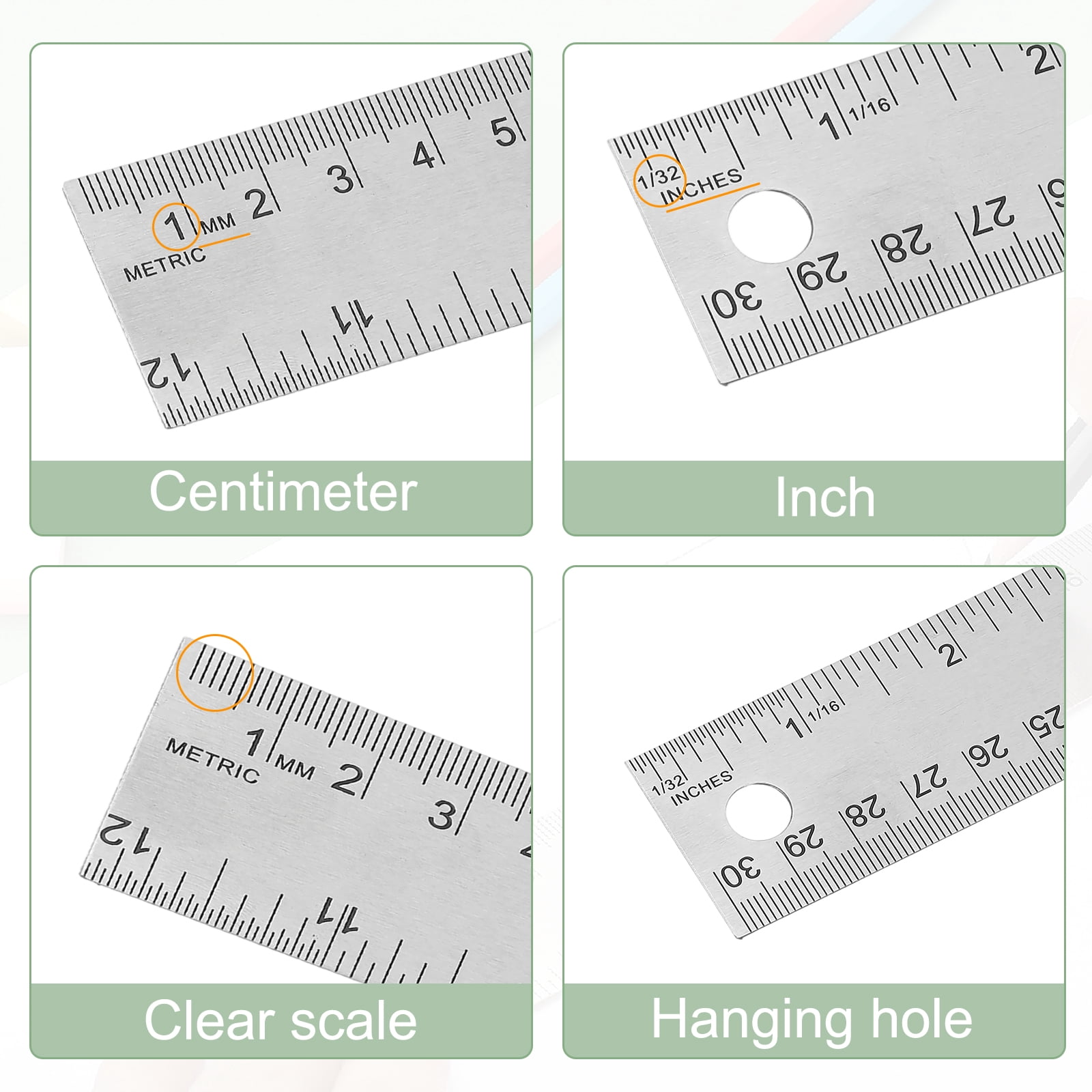 Stainless Steel Ruler Cork Backed, 10Pcs 12 Inch Straight Edge Ruler Non-Slip Cork Backing with Inch and Centimeter Scale for Office Engineering Drawing