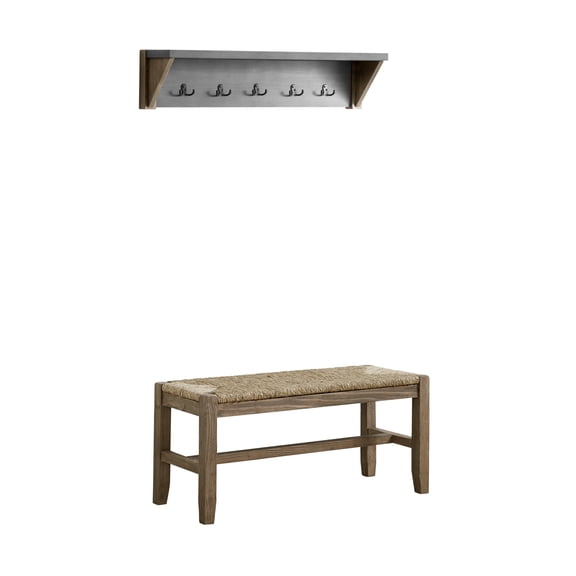 Alaterre Newport 40" Coat Hook with Shelf and Rush Bench Set