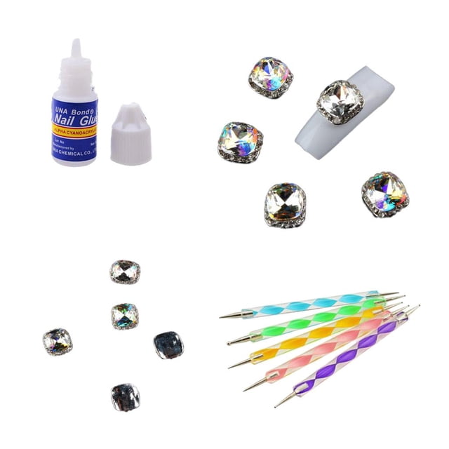 Lotes 10pcs 3D Nail Art Charms Studs y 5 piezas Nail Painting Dotting Pen Tools con pegamento Baoblaze Nail Art Painting Glitter Set
