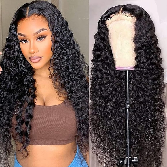 Perruques Frontales en Dentelle HD 13x4 180 Densité Pré-Plumées avec Cheveux de Bébé Transparents Sans Colle Brésilien Vague Profonde pour Femmes Couleur Noire Naturelle