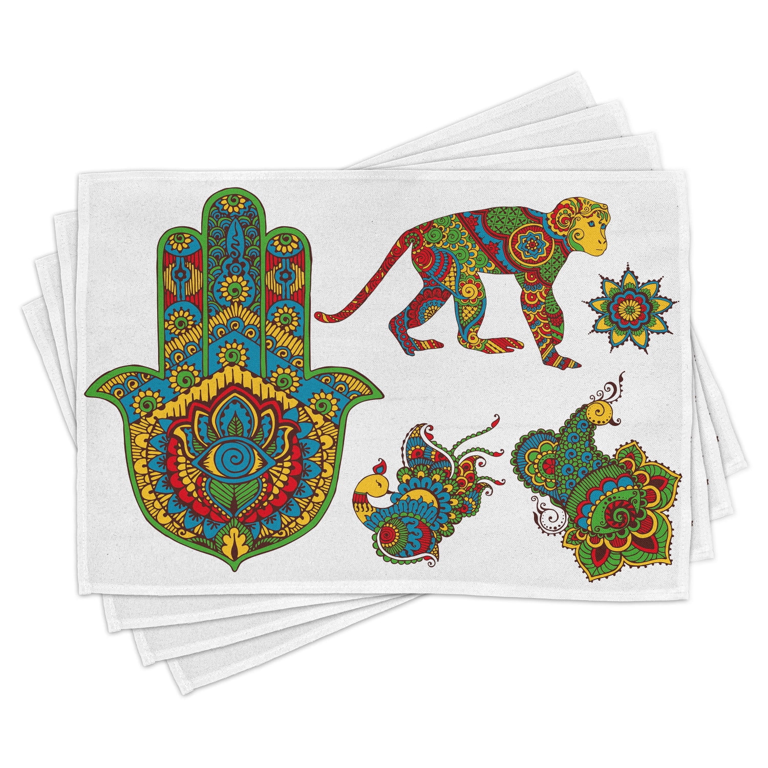 Ambesonne Hamsa Place Mats Set of 4, Oriental Style Illustration ...