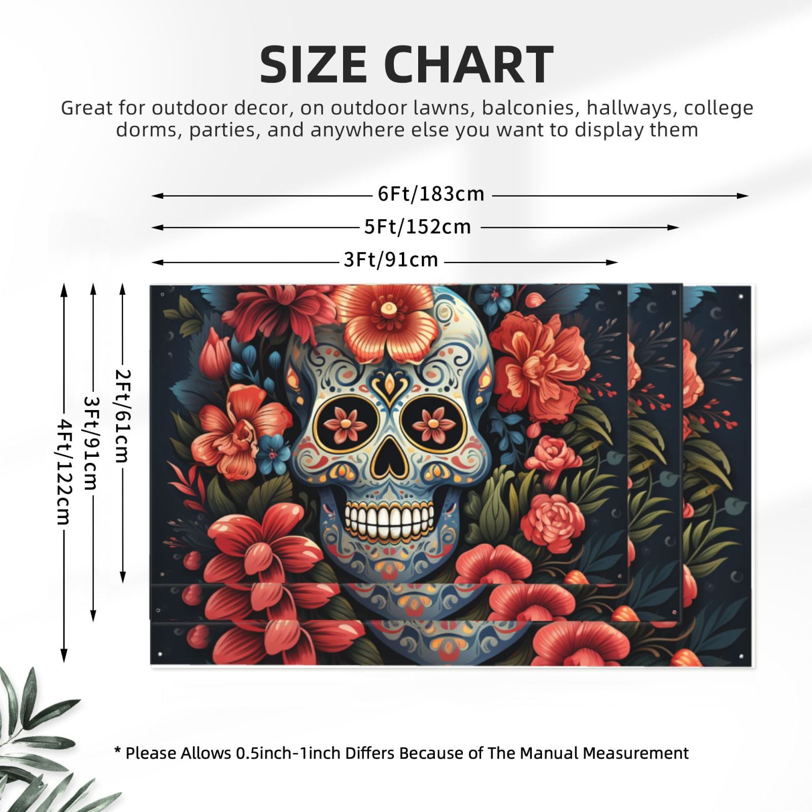 Skulls Gothic Skull Day Of The Dead Four Hole Decorated Banner Flag for Garden Yard Home Decoration Indoor Outdoor 4x6 Ft