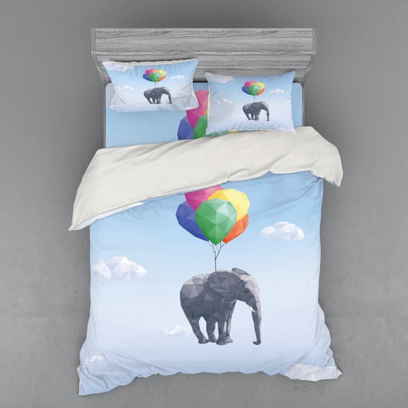 Ambesonne Animal Bedding Set 4 Pcs, Baloons Sky Art, Queen, Multicolor