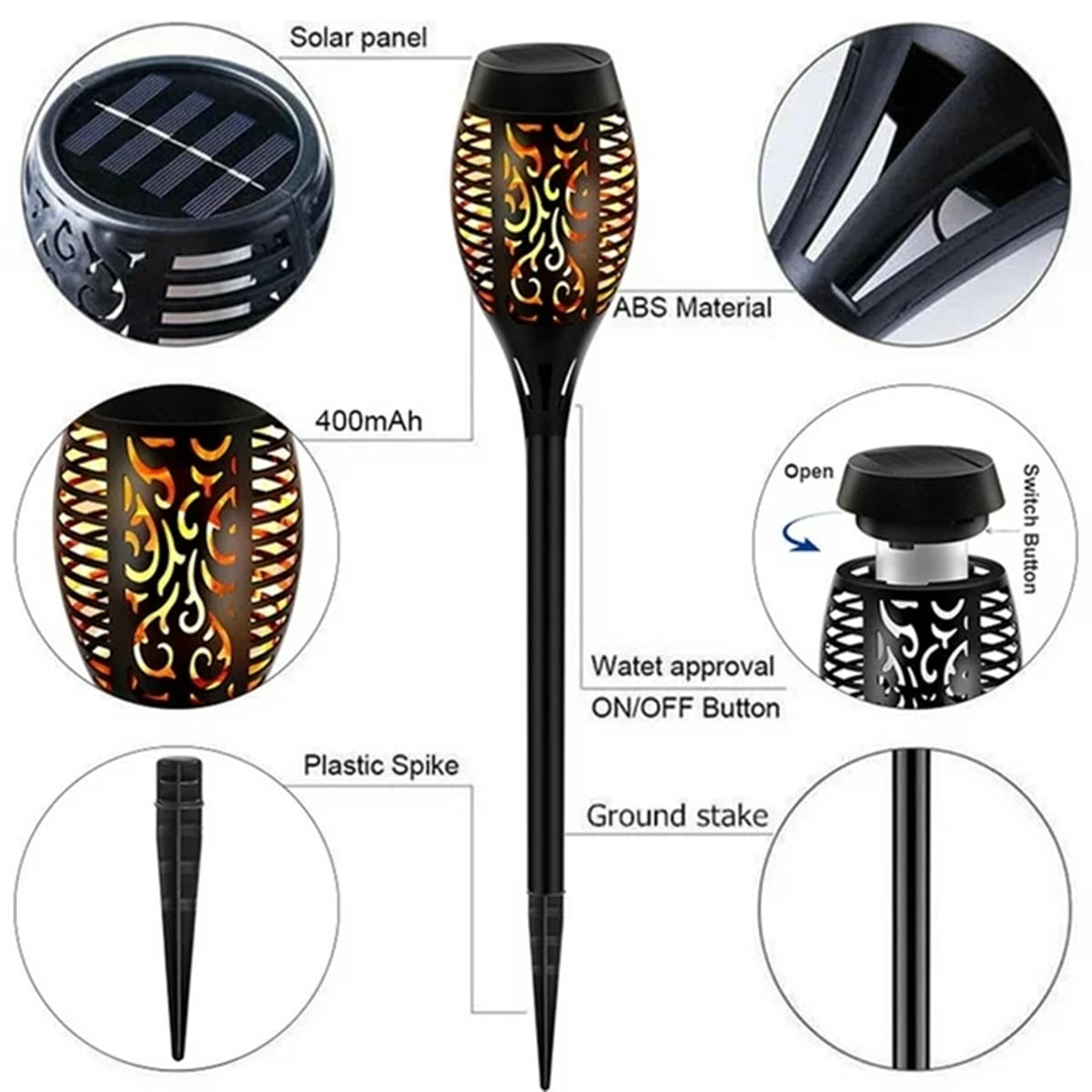 Magicorange 16 Pack Solar Torch Lights with Flickering Flame, IP65 Waterpoof Outdoor LED Lights Auto on/off for Garden Patio Yard Pathway Walkway Landscape