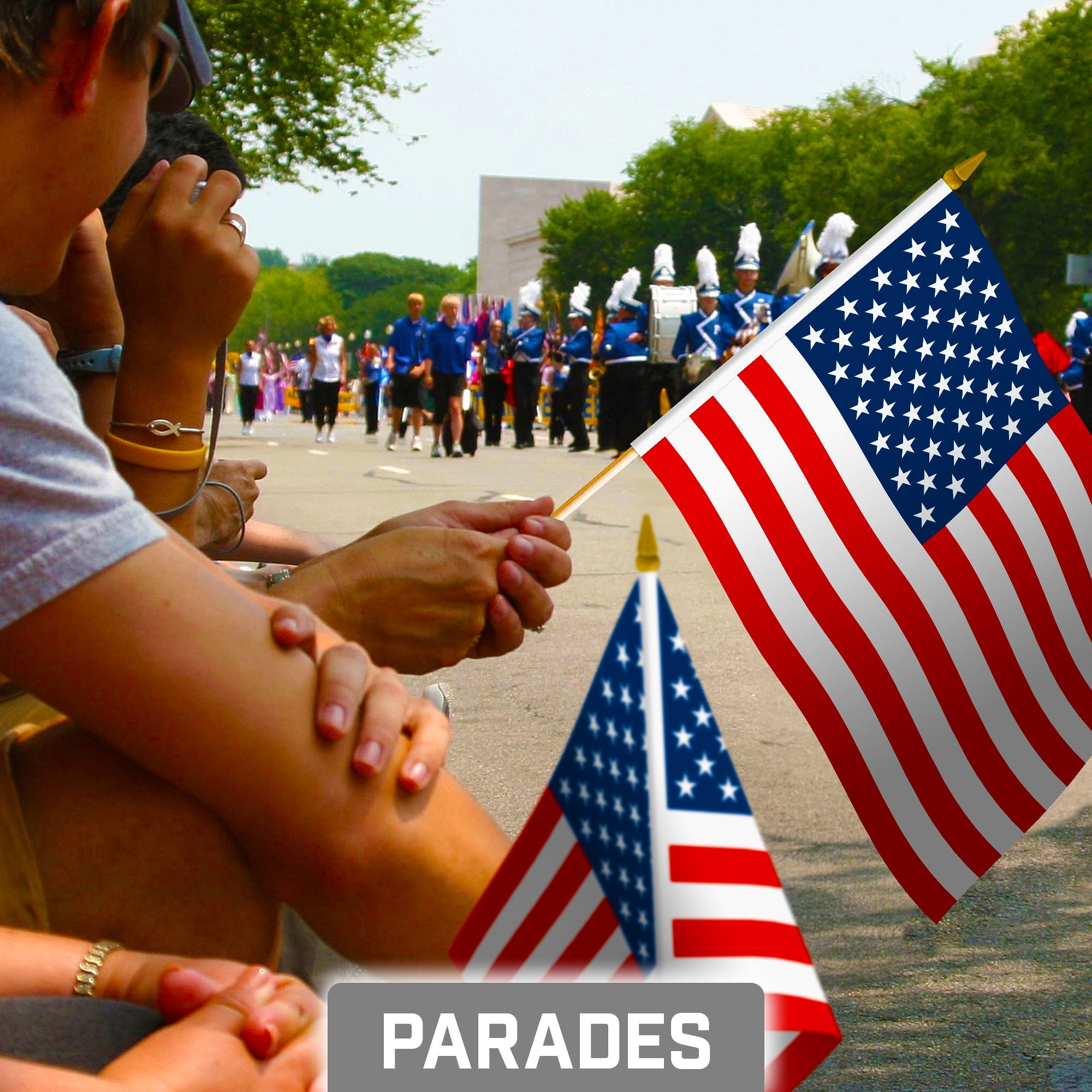 G128 Small Flag on Sticks, 8x12 In, Mini American Handheld Printed 150D Polyesters, 250th Anniversary, 12 Pack